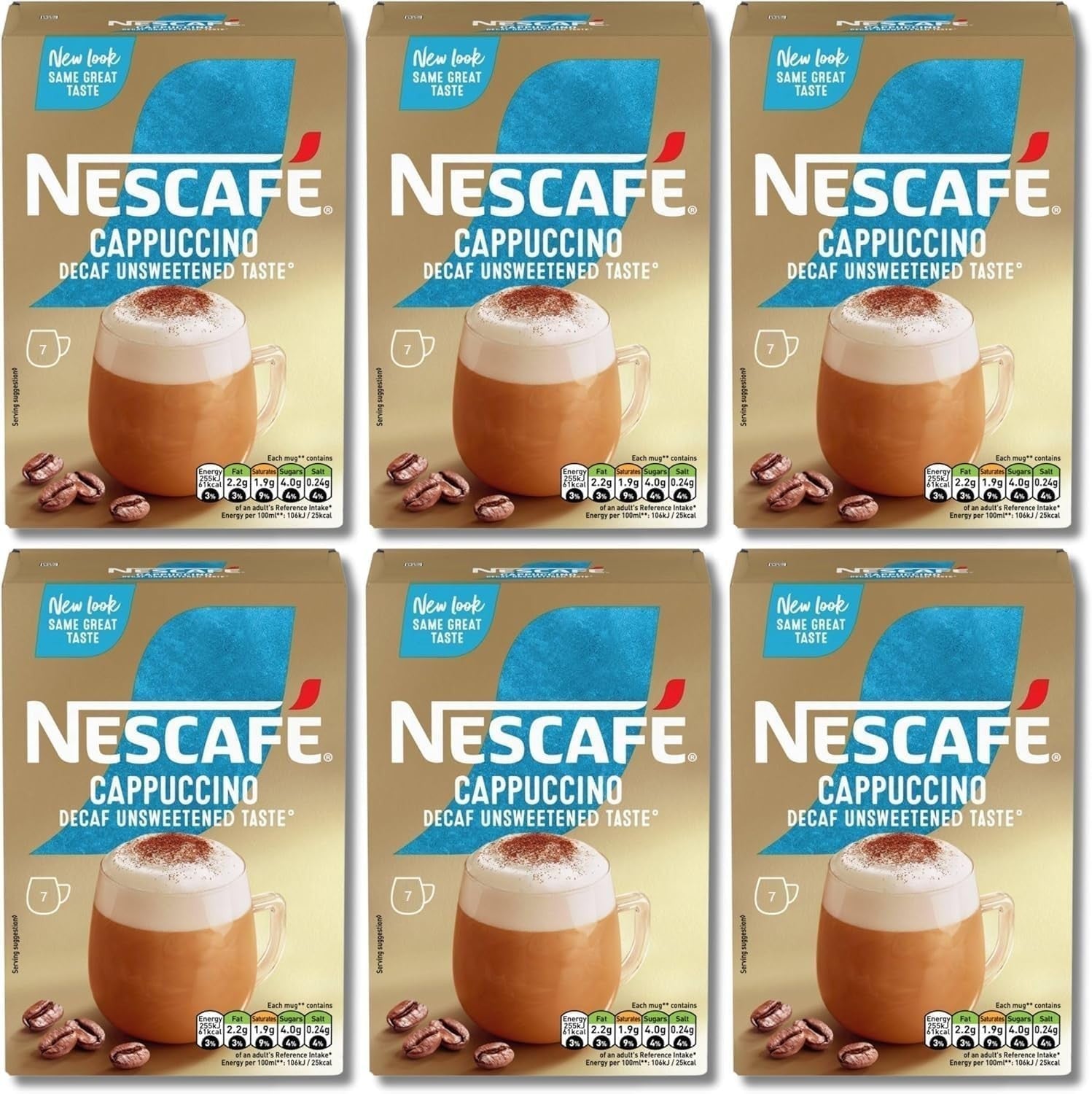 NESCAFÉ Cappuccino Decaf Unsweetened Coffee Sachets x42 | Pack of 6 Boxes by NESCAFÉ