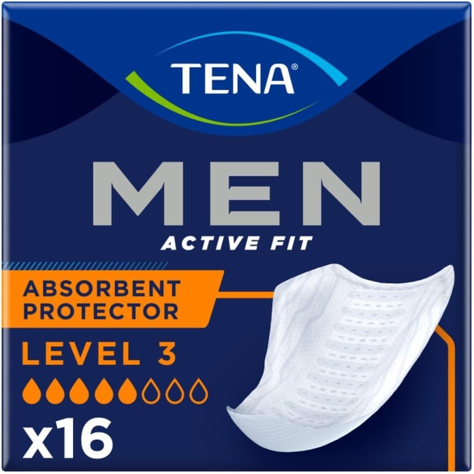 TENA Men Active Fit Level 3 Incontinence Pads 16 Pack - Maximum Absorbency by Tena