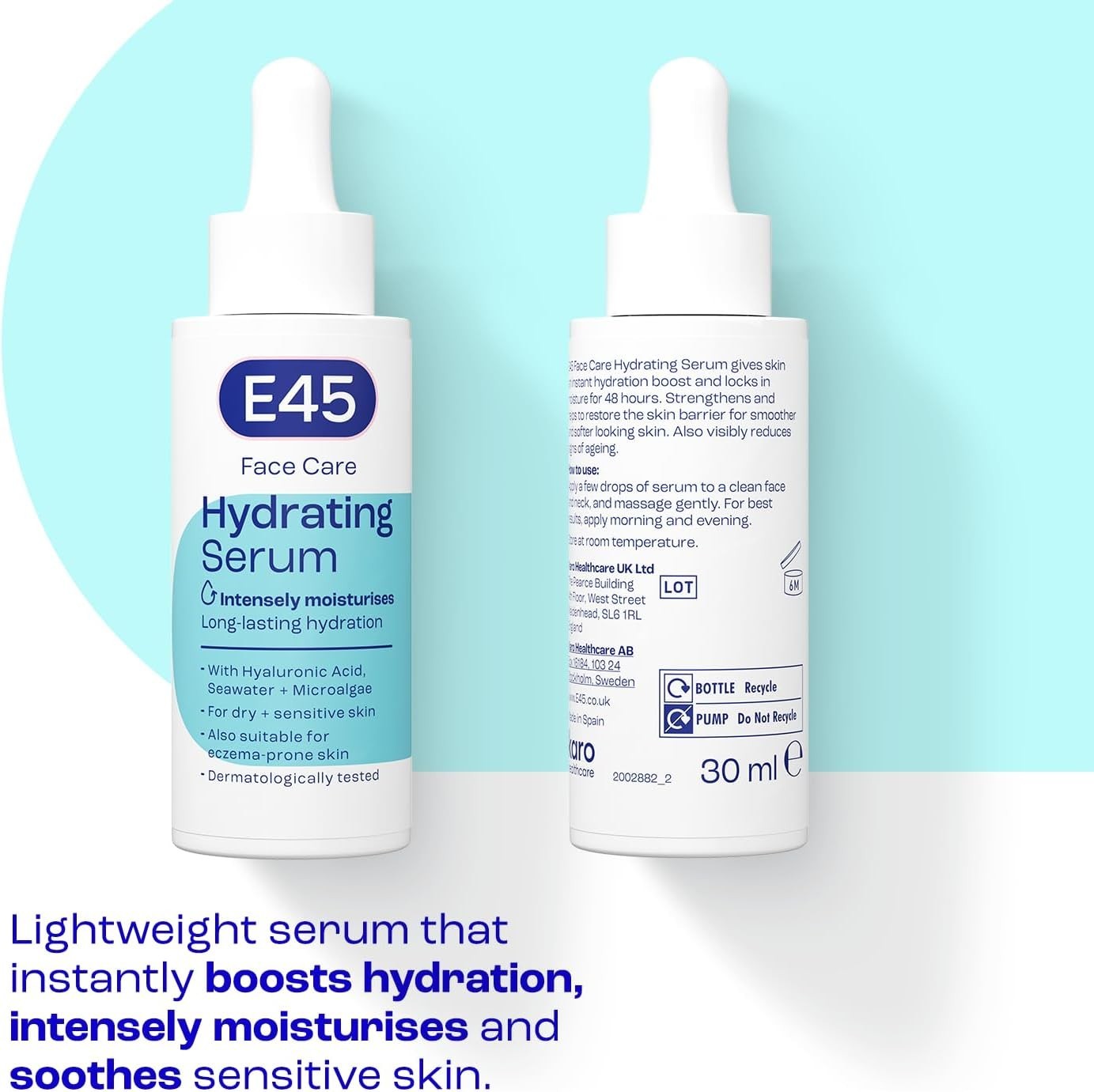 E45 Face Hydrating Serum 30ml | 48h Hyaluronic Acid for Dry Sensitive Skin by E45
