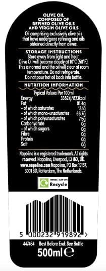 Napolina Olive Oil 500ml Bottle | Pure Olive Oil for Cooking, Frying & Baking by Napolina