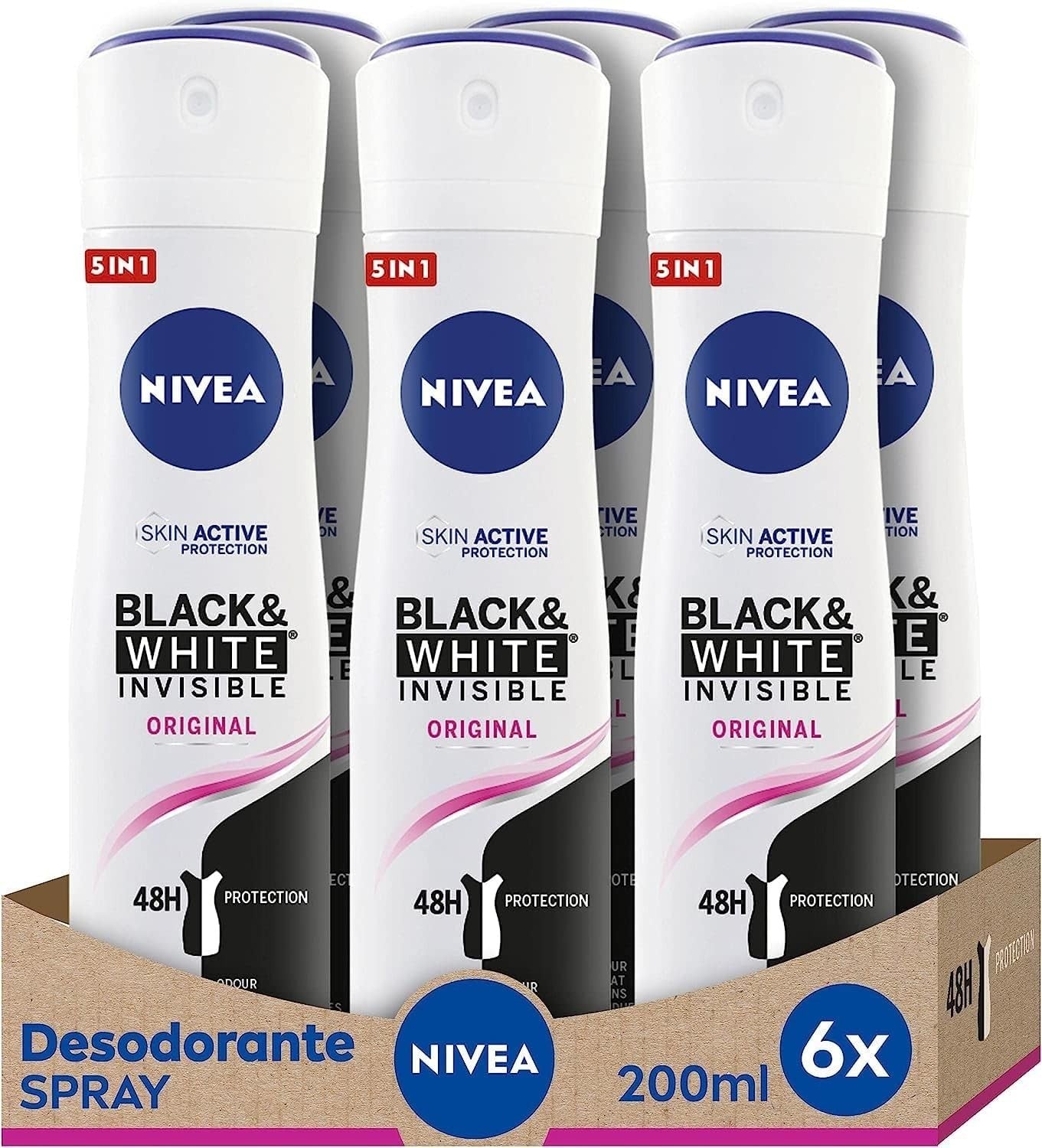 NIVEA Black & White Invisible Original Anti-Perspirant Spray 200ml - Pack of 6 by NIVEA