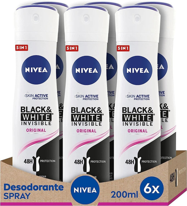 NIVEA Black & White Invisible Original Anti-Perspirant Spray 200ml - Pack of 6