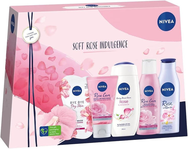 NIVEA Soft Rose Indulgence Gift Set | 7 Pc Women’s Skincare Pampering Rose Pack
