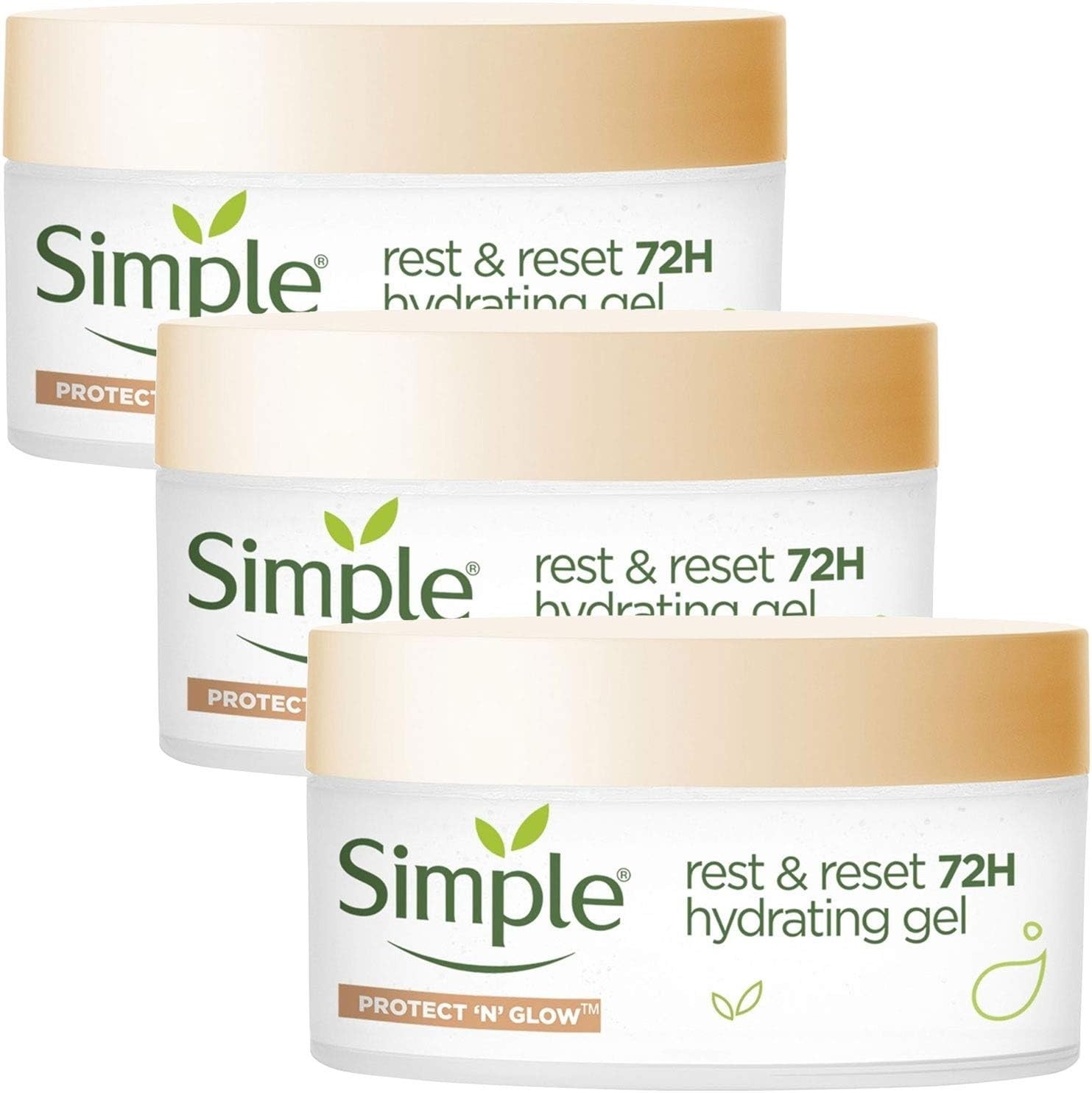 Simple Protect N Glow Rest Reset 72H Hydrating Gel Moisturiser 50ml Pack of 3 by Simple