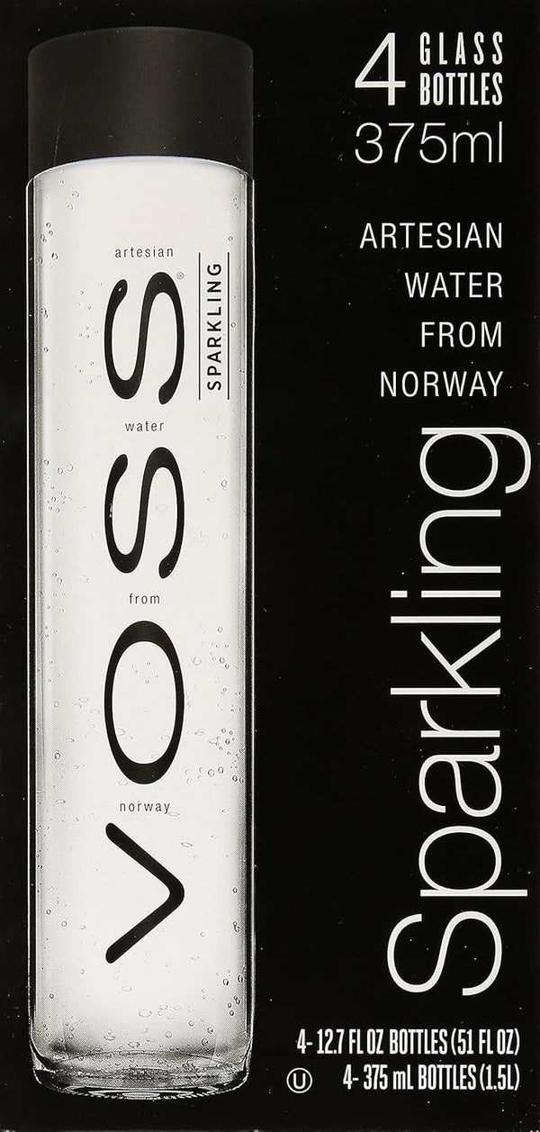 Voss Sparkling Artesian Water 375ml x4 | Premium Sparkling Mineral Bottled Drink
