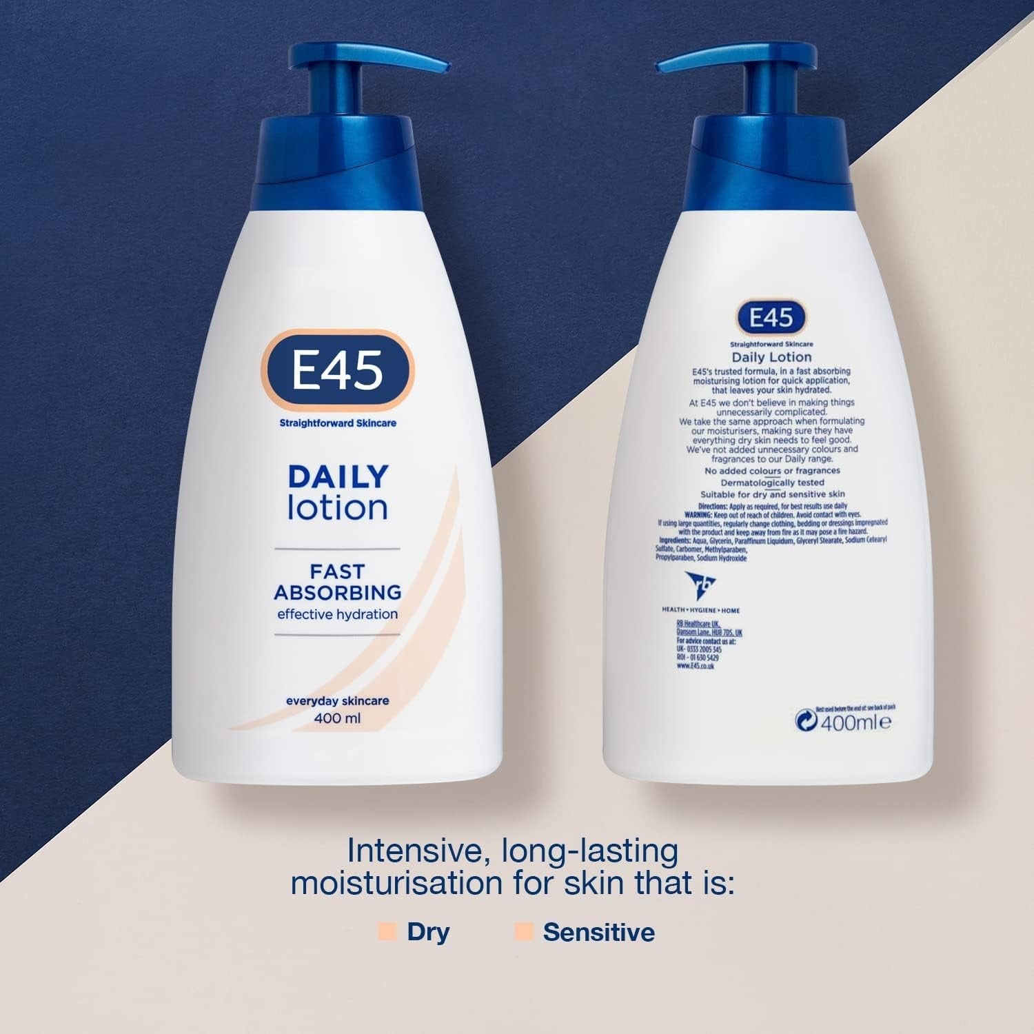 E45 Daily Lotion 400ml Pack of 5 | Perfume Free Body Face Hand Moisturiser by E45