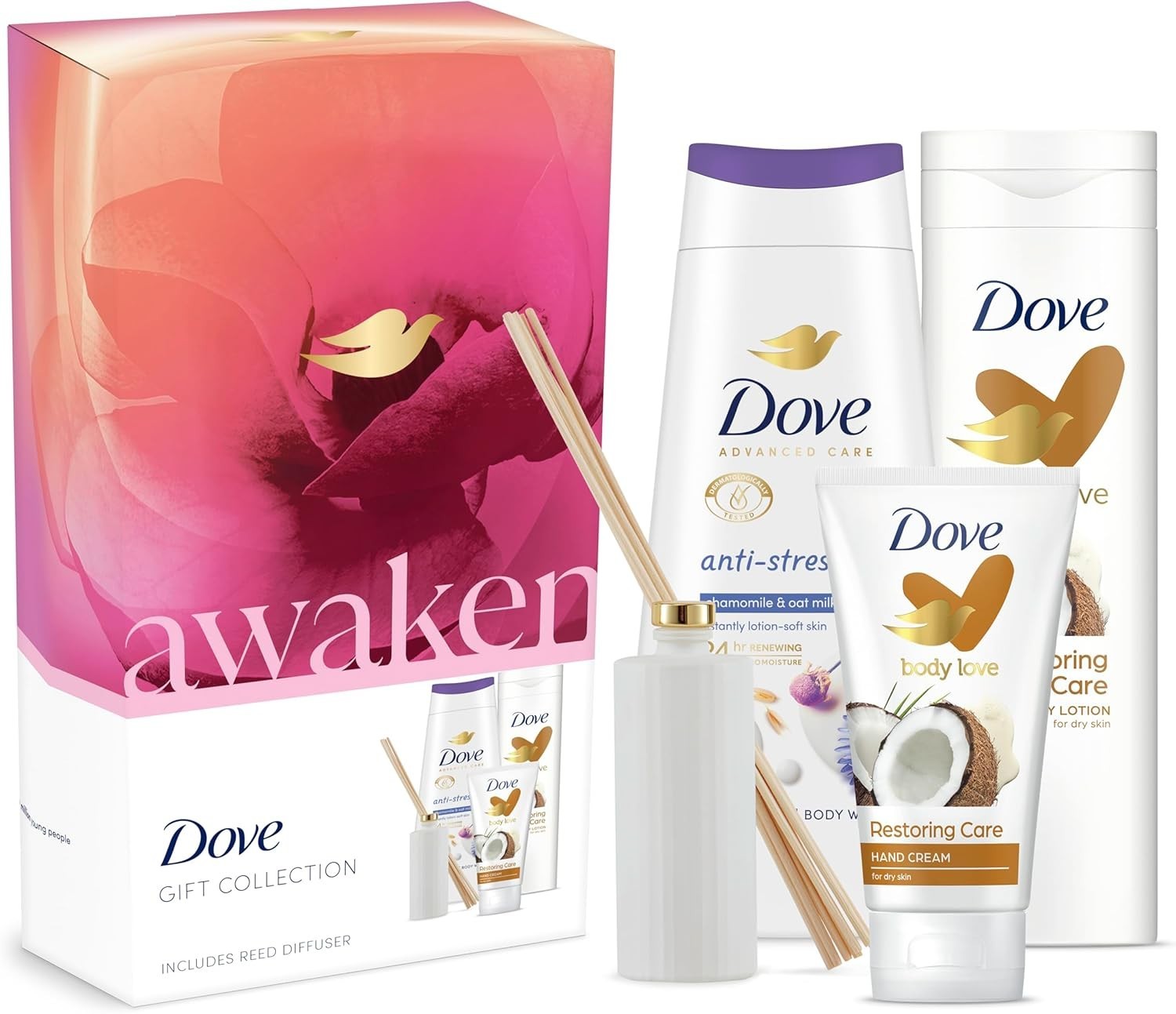 Dove Awaken Collection Women’s Gift Set with Reed Diffuser – 3 Piece by Dove