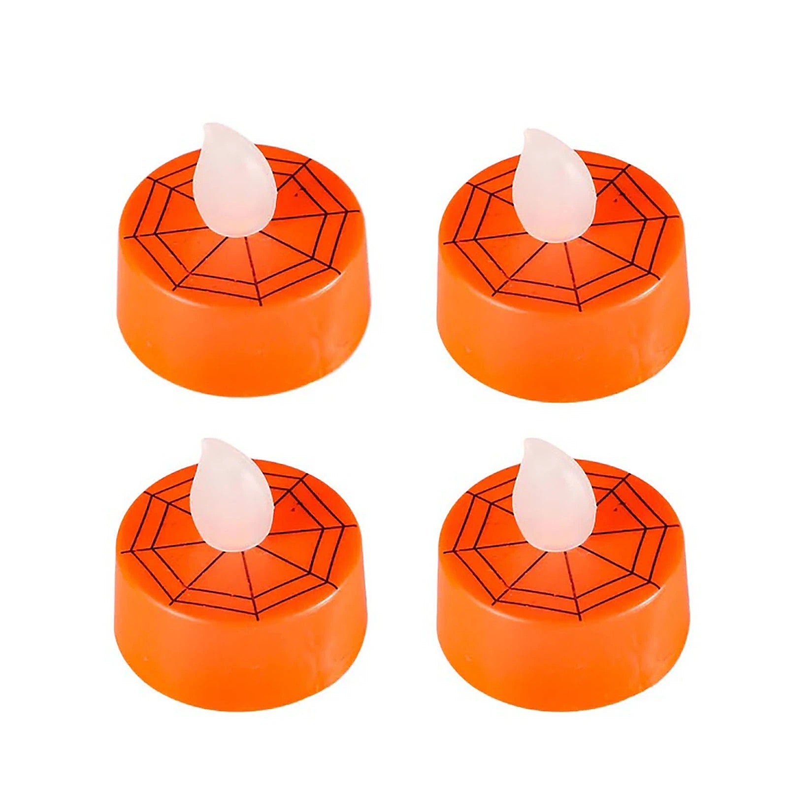 Halloween Flickering LED Tealight Candles 4 Pack with Batteries Orange by Unbranded