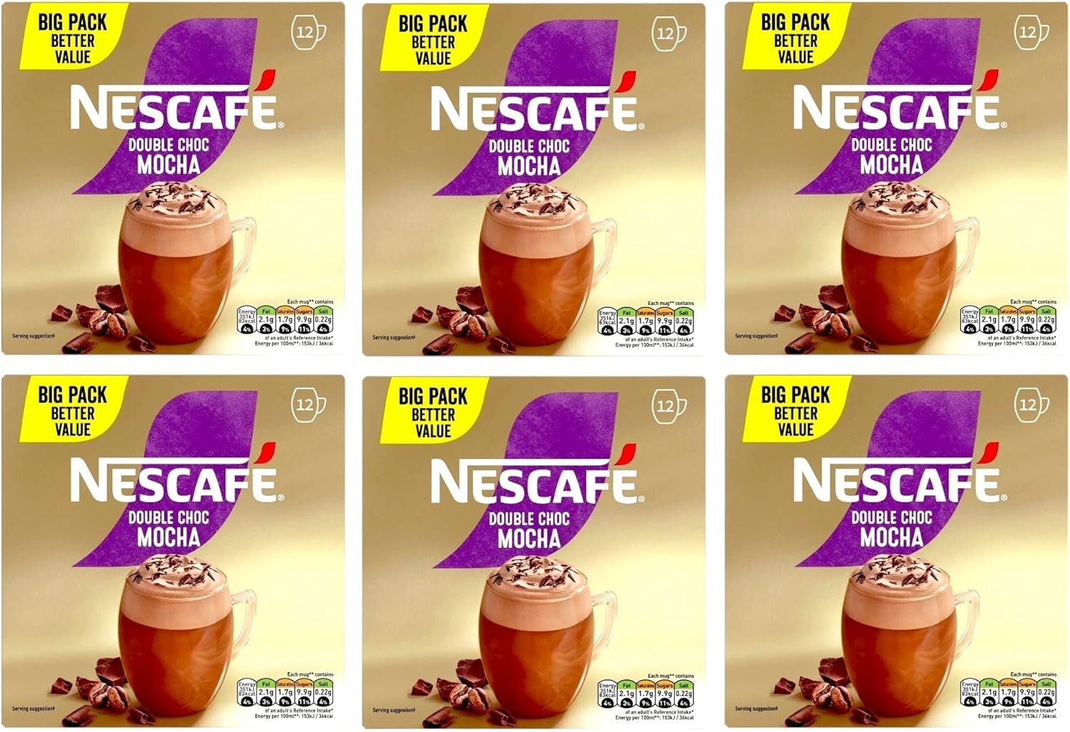 NESCAFÉ Double Choc Mocha Instant Coffee x72 Sachets (6 Packs of 12 Each Box) by NESCAFÉ