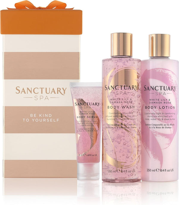 Sanctuary Spa White Lily & Damask Rose Gift Set Shower Gel Scrub Lotion