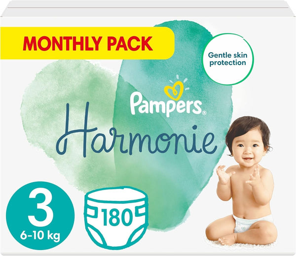 Pampers Harmonie Nappies Size 3 (6-10kg) 180 Diapers | Monthly Bulk Pack
