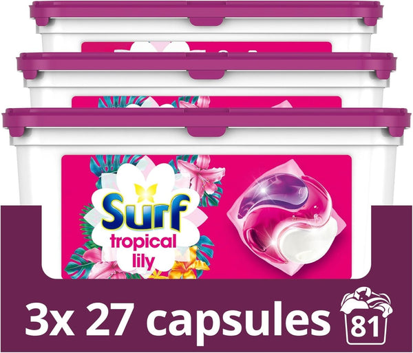 Surf Tropical Lily 3in1 Laundry Capsules 81 Washes | Fresh Pods 3x27