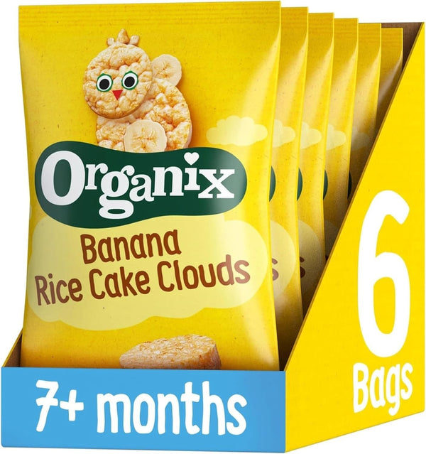 Organix Banana Rice Cake Clouds 40g 7+ Months Baby Finger Food (Pack of 6)