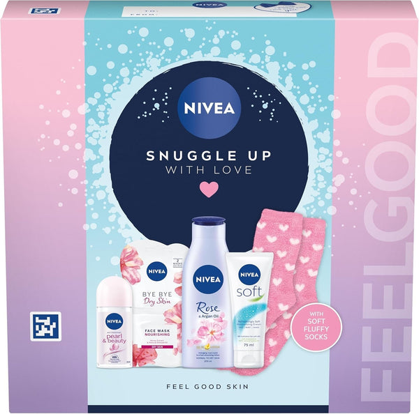 NIVEA Snuggle Up With Love Gift Set | 5 Pc Women’s Skincare & Socks Christmas