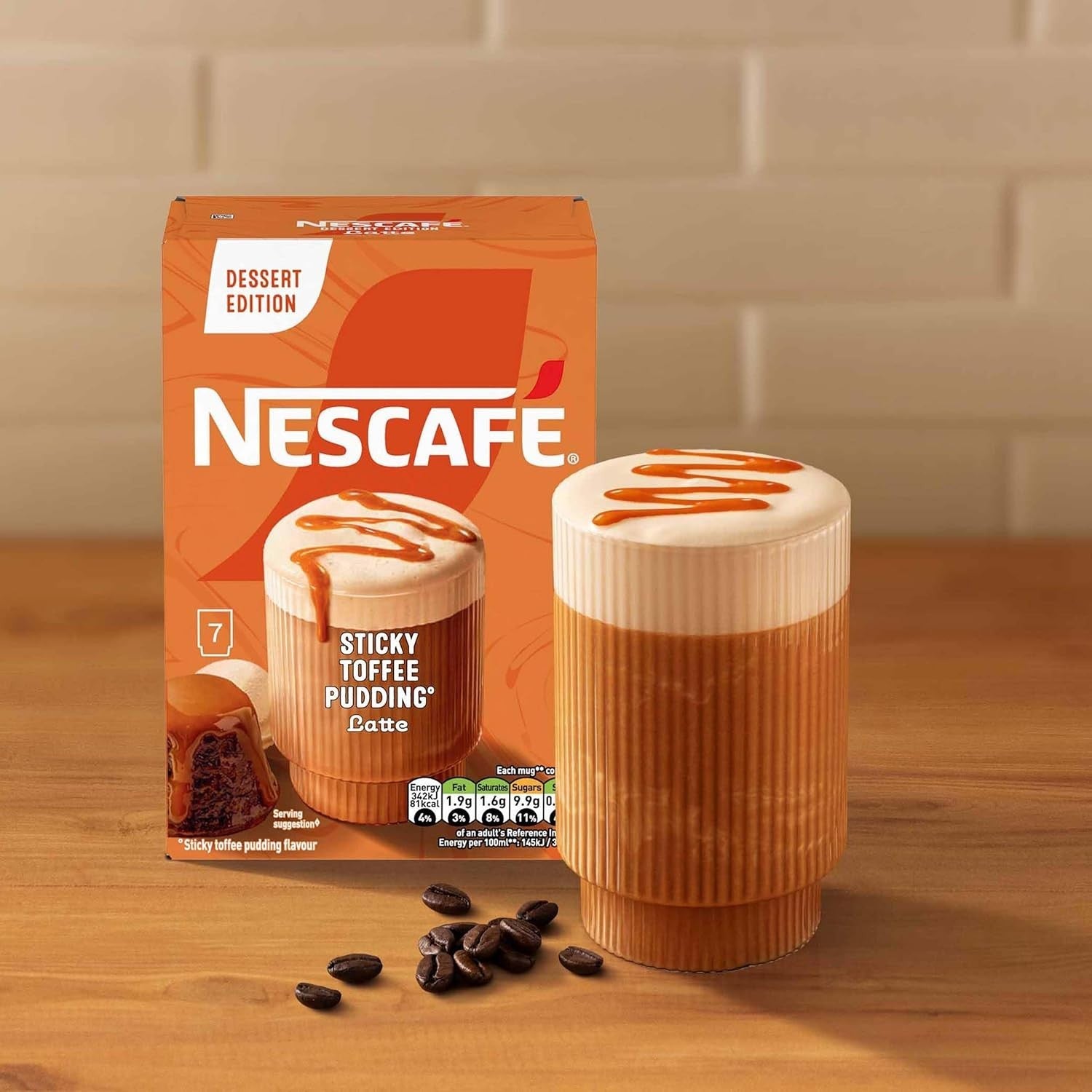 NESCAFÉ Sticky Toffee Pudding Latte Sachets 7x20g (Pack of 6) Instant Coffee by NESCAFÉ