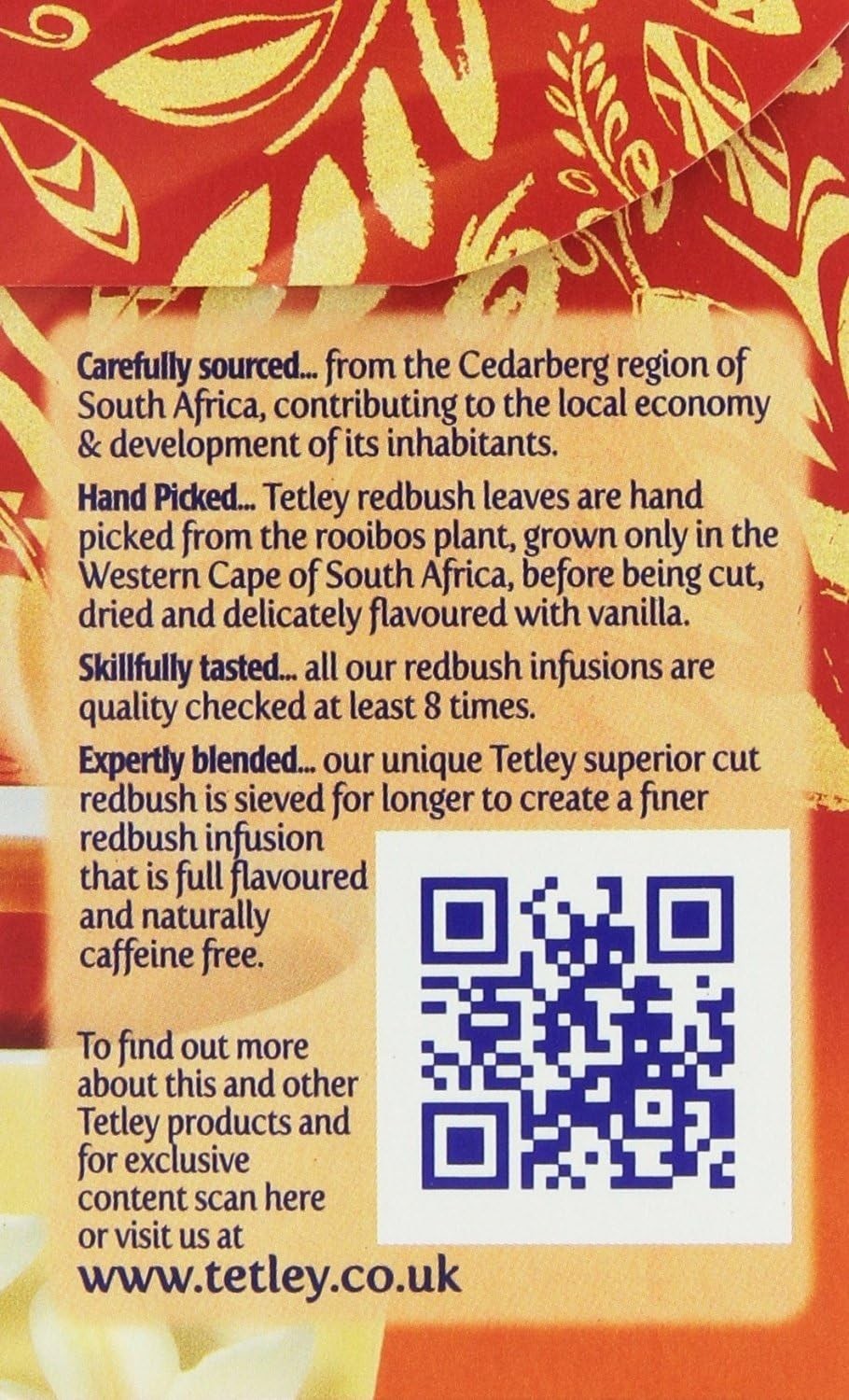 Tetley Redbush Tea Vanilla 120 Teabags Pack of 3 Rooibos Caffeine Free by Tetley