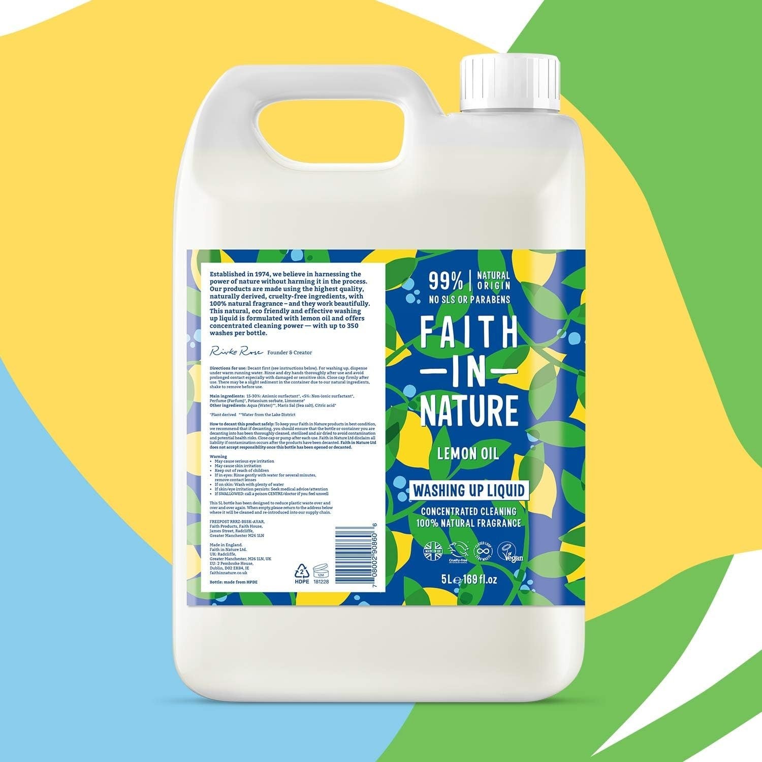 Faith in Nature Washing Up Liquid Lemon 5L | Biodegradable Vegan Refill Pack by Faith in Nature