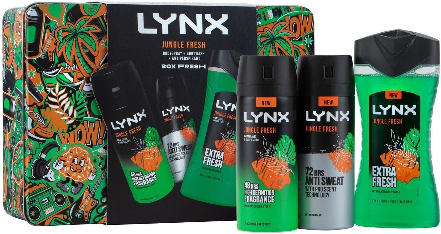 Lynx Box Fresh Jungle Fresh 3-in-1 Gift Set 2pk & 4pk Bodywash, Spray, Deodorant by Lynx