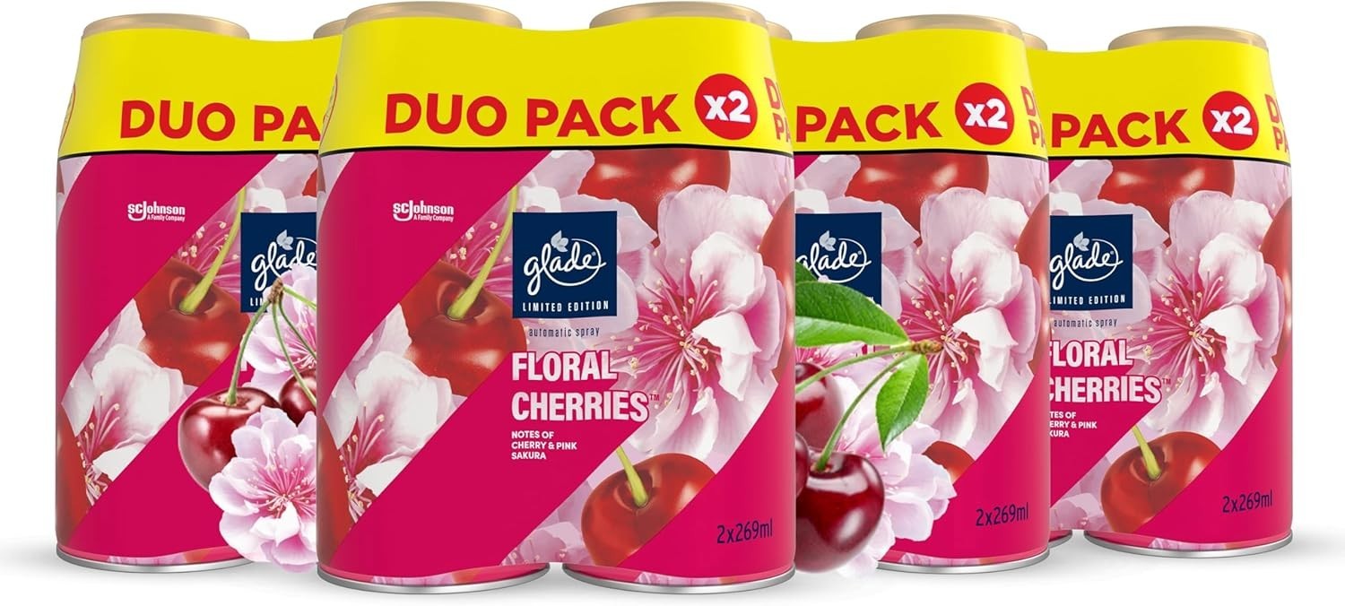Glade Automatic Air Freshener Refills Floral Cherries 8x269ml | Pack of 4 Duos by Glade