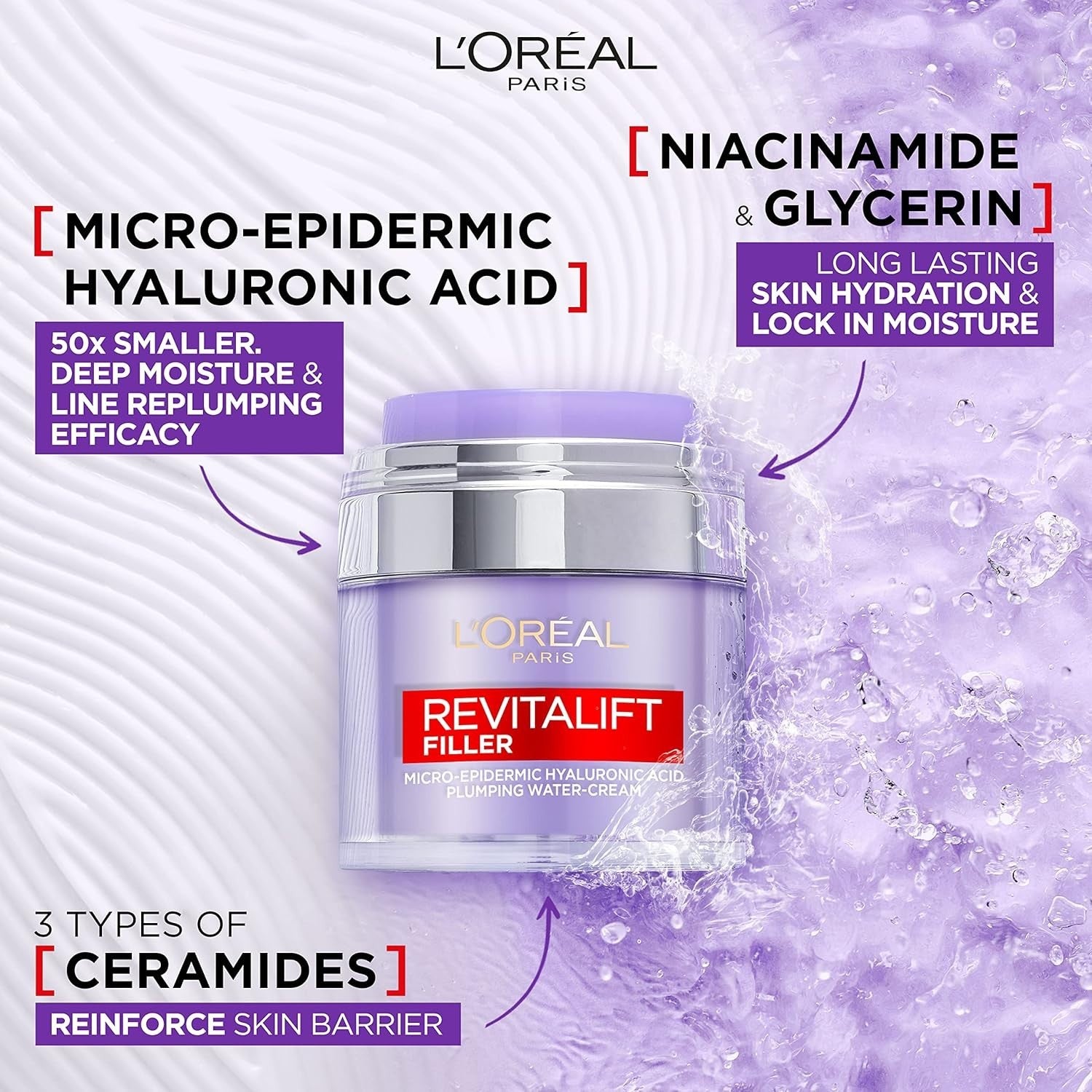 L’Oreal Revitalift Filler Water Cream 50ml | Hydrating Anti-Age Face Moisturiser by L'Oreal Paris