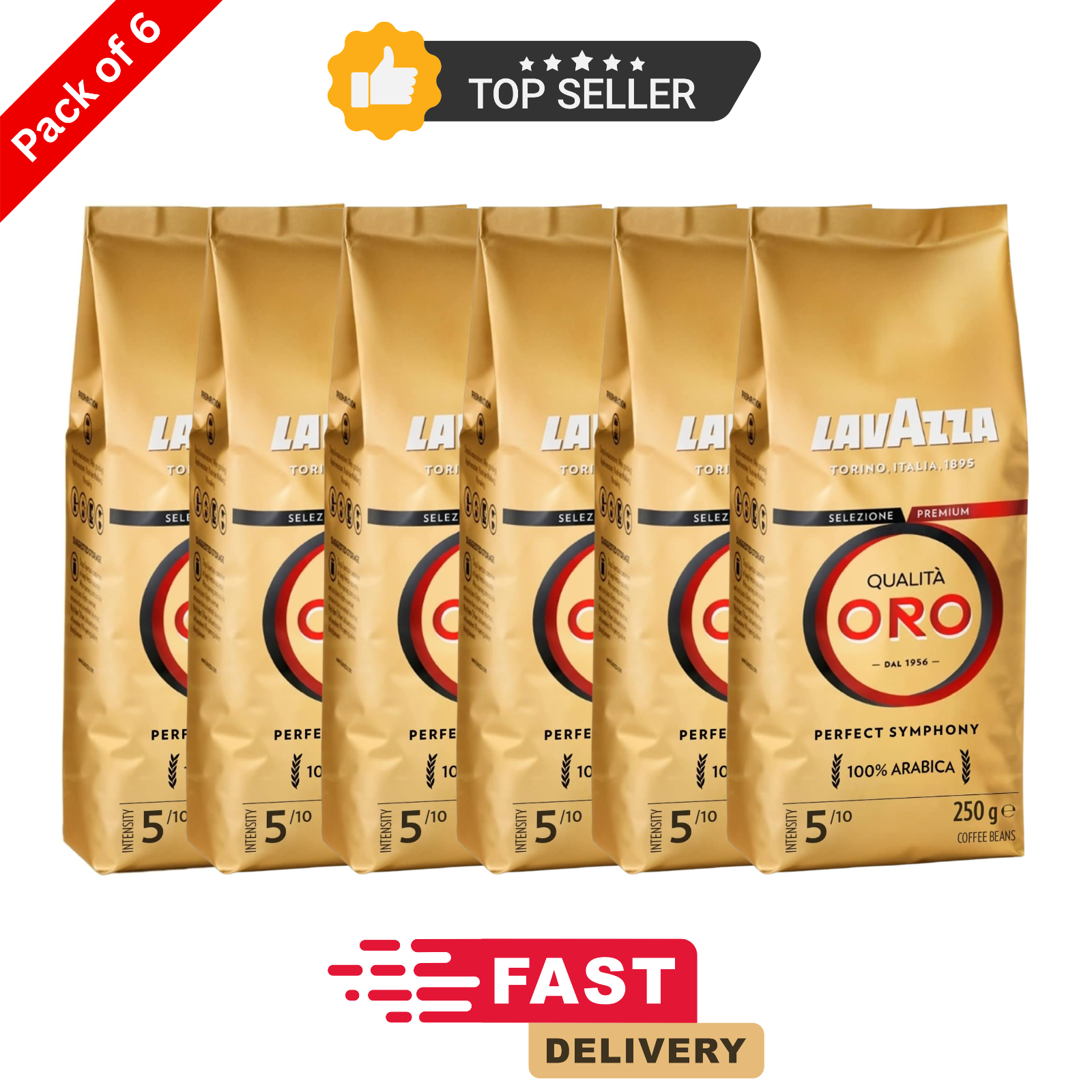 Lavazza Qualità Oro Coffee Beans 6x250g | 100% Arabica Medium Roast Italy by Lavazza
