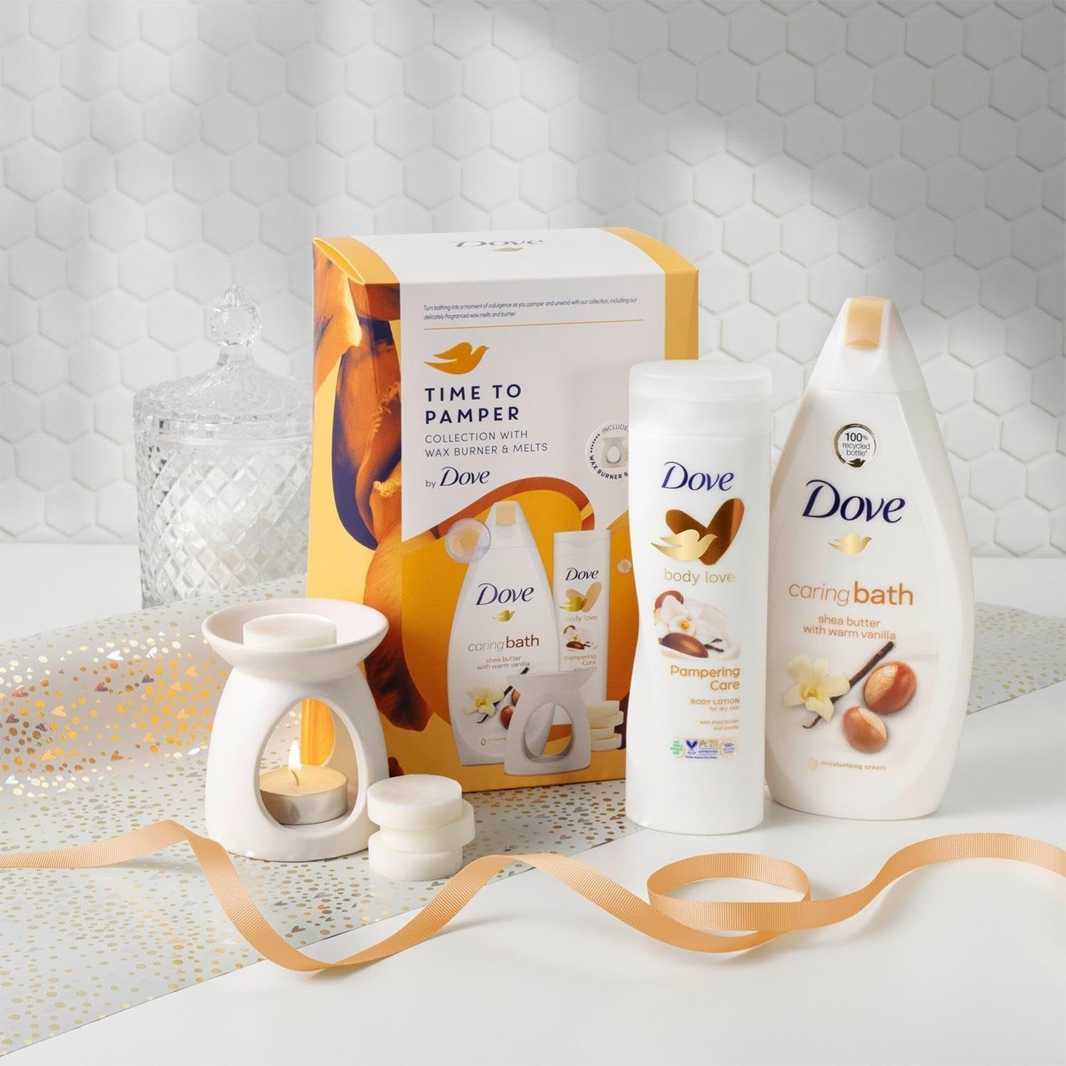 Dove Pamper Gift Set for Her Bath Soak & Lotion with Wax Burner & Melts 2pc by Dove