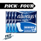 Always Maxi Night ProFresh Towels 4 x 12 Pads | Sanitary Pads for Women, No Wing by Always