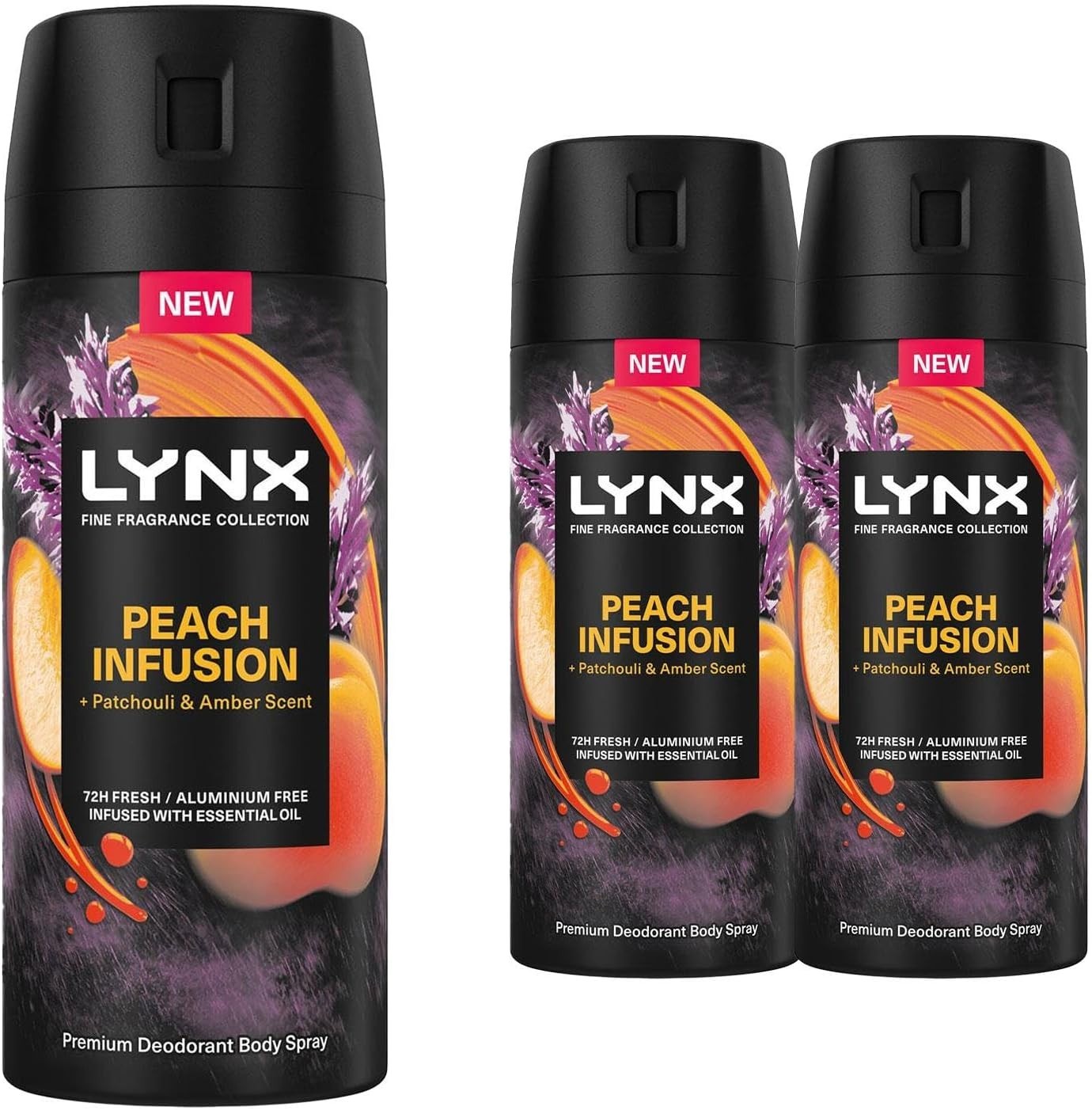 Lynx Peach Infusion Deodorant Spray 150ml x3 | 72H Freshness Aluminium-Free by Lynx