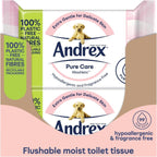 Andrex Pure Care Washlets Flushable Toilet Wipes 12 Pack | Biodegradable, Gentle by Andrex