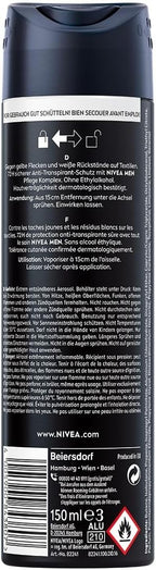 NIVEA Men Black & White Invisible Deodorant Spray 200ml x6 | 72H Anti-Perspirant by Nivea Men