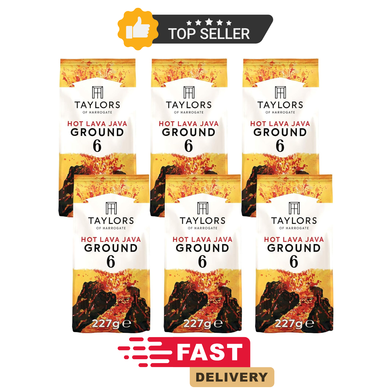 Taylors of Harrogate Hot Lava Java Ground Coffee 227g x6 Bags Dark Roast by Taylors of Harrogate