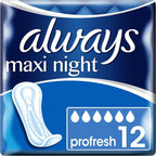 Always Maxi Night ProFresh Towels 4 x 12 Pads | Sanitary Pads for Women, No Wing by Always