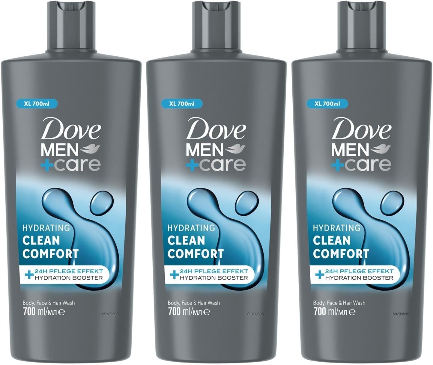 Dove Men+Care 3-in-1 Body Face Hair Wash 700ml x3 | Hydrating Clean Comfort by DOVE MEN + CARE
