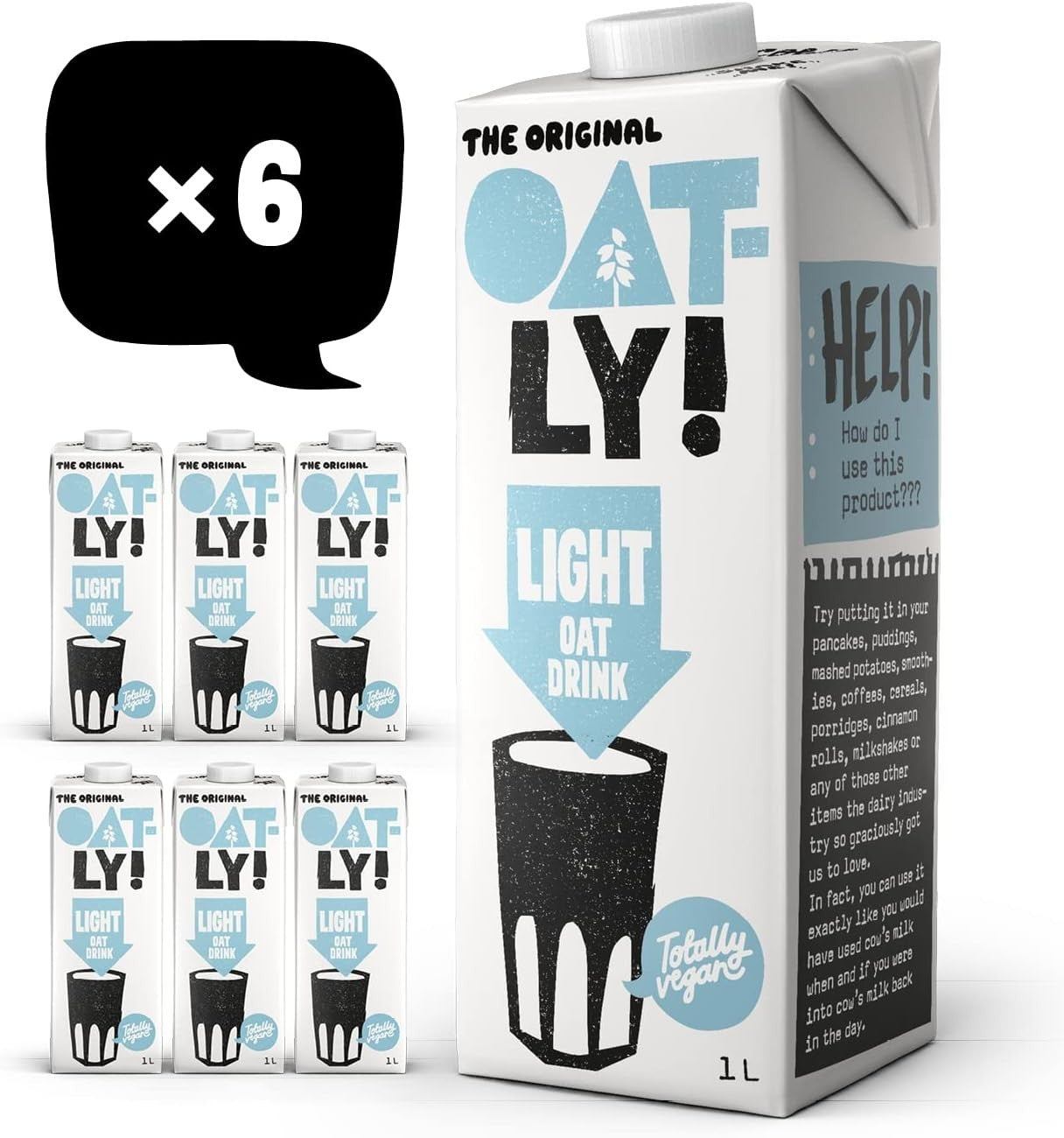 Oatly Light Oat Drink 1L x6 Cartons Vegan Dairy Free No Added Sugar Milk by Oatly