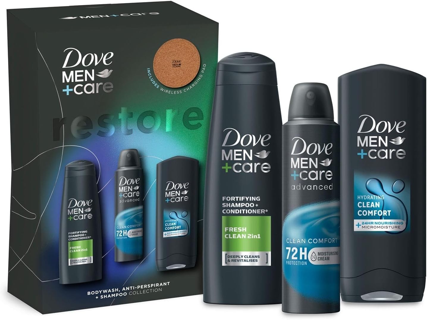 Dove Men+Care Restore Gift Set | Body Wash, 2in1 Shampoo & Antiperspirant + Pad by Dove Men+Care