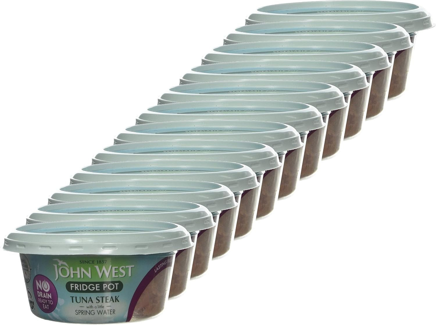 John West No Drain Tuna Fridge Pot in Spring Water Pack of 12 – Ready to Eat by John West