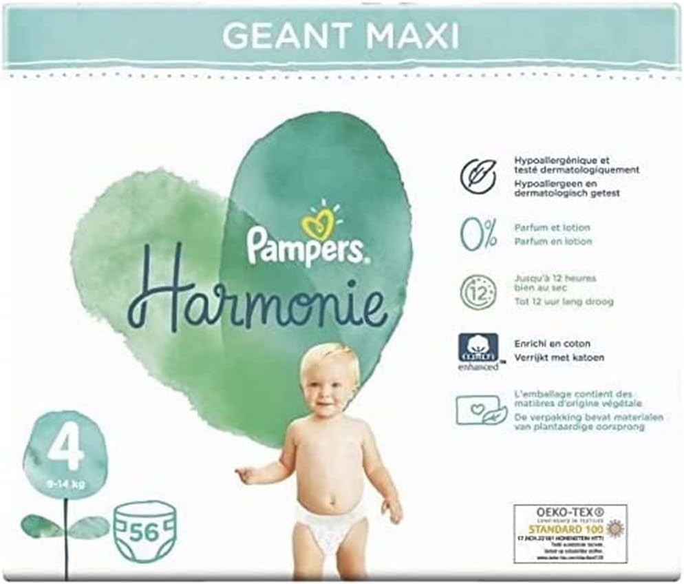 Pampers Harmonie Size 4 Diapers, 56 Nappies, 9-14kg, Gentle Skin Protection by Pampers