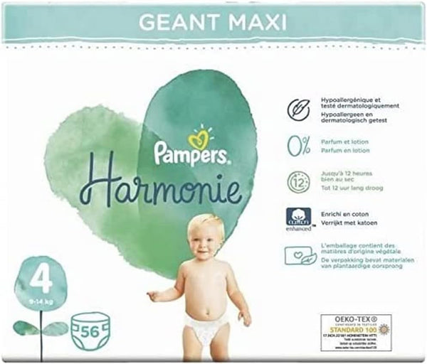 Pampers Harmonie Diapers Size 4 - 56 Nappies | Gentle Skin Protection & Breathable Baby Diapers