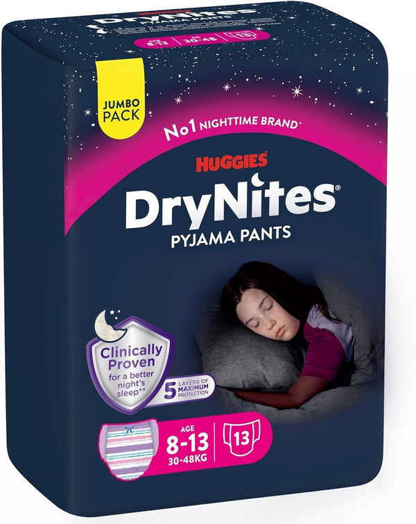 Huggies DryNites 8-15 Years Nightwear –26 Pants (2 x 13 Pack) –Absorbent & Comfy