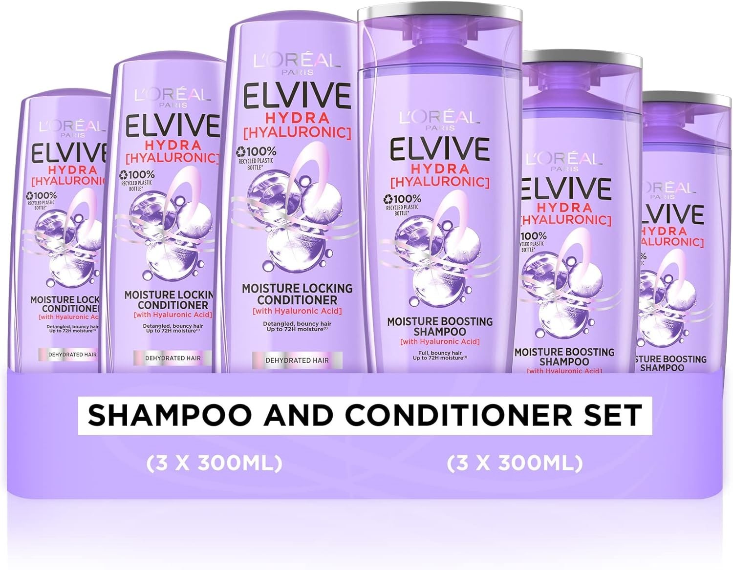 L'Oreal Elvive Hydra Hyaluronic Shampoo & Conditioner x3 Each 300ml Dry Hair by L'Oreal Paris