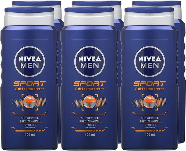 NIVEA MEN Sport Shower Gel 6x400ml Body Wash Lime Scent All-in-1 Refreshing