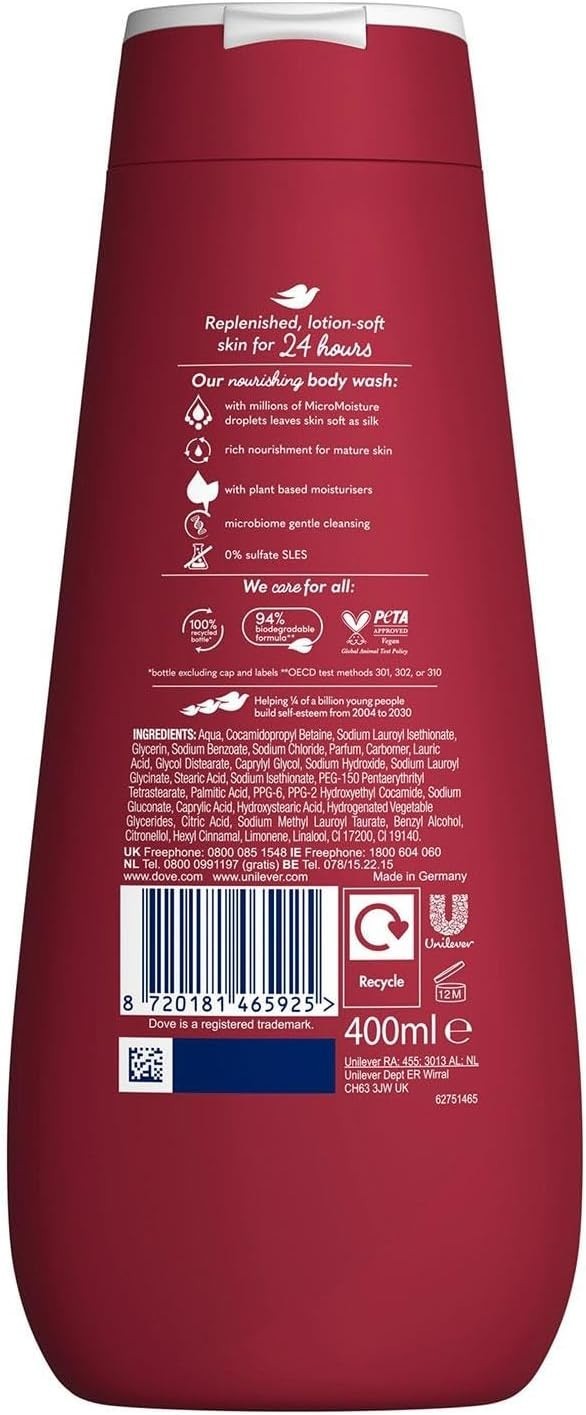 Dove Advanced Care Sulphate Free Body Wash 400ml x10 | Nourishing for Dry Skin by Dove