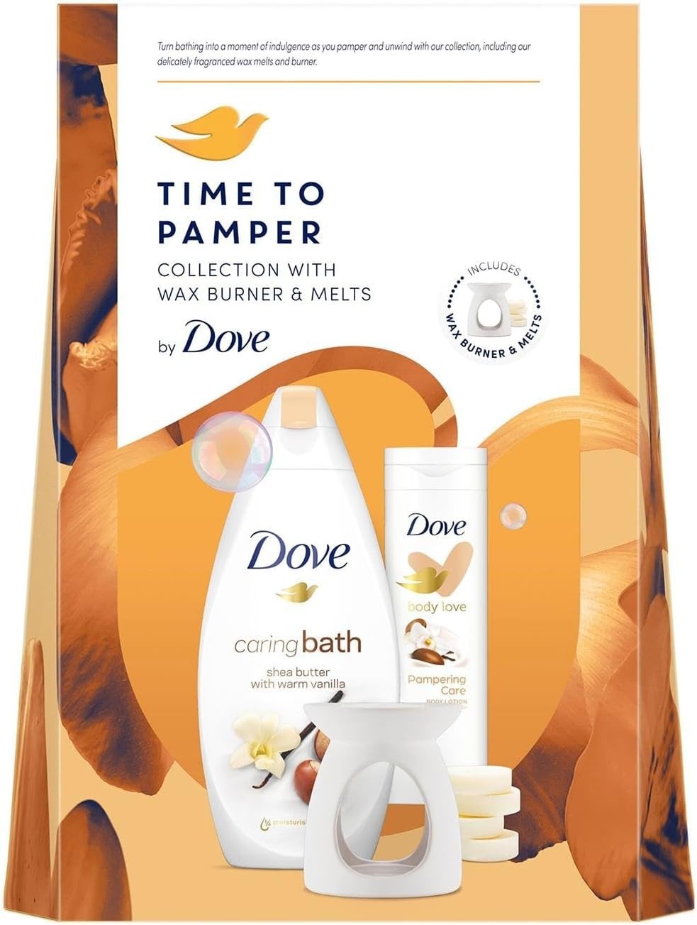 Dove Pamper Gift Set for Her Bath Soak & Lotion with Wax Burner & Melts 2pc by Dove