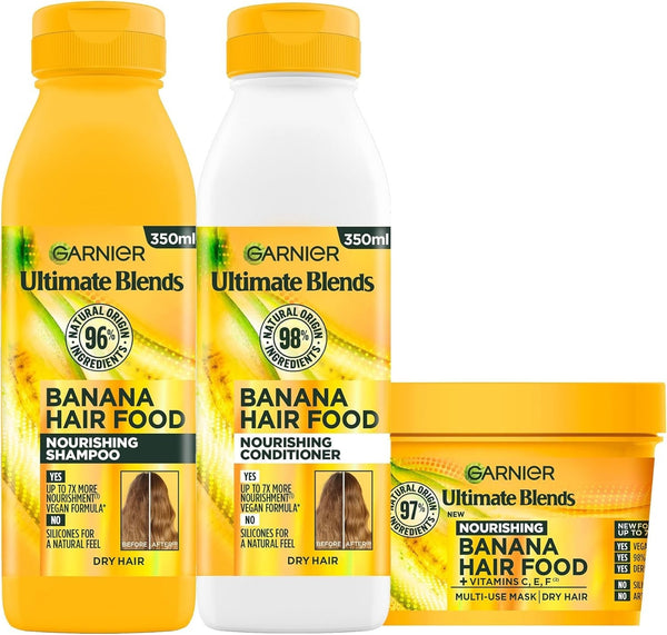 Garnier Banana Hair Food Set | Shampoo Conditioner Mask for Dry Damaged Hair