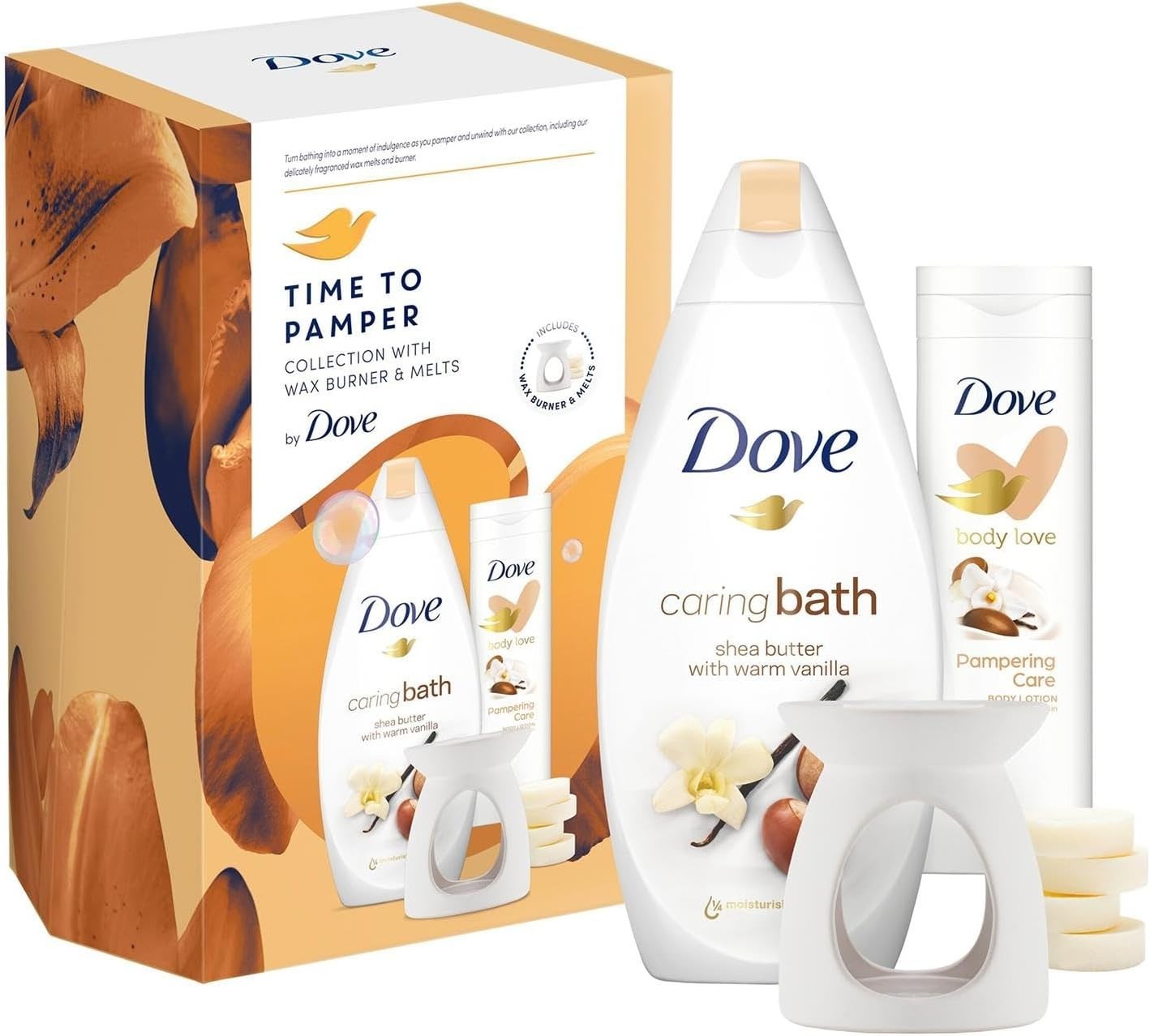Dove Pamper Gift Set for Her Bath Soak & Lotion with Wax Burner & Melts 2pc by Dove