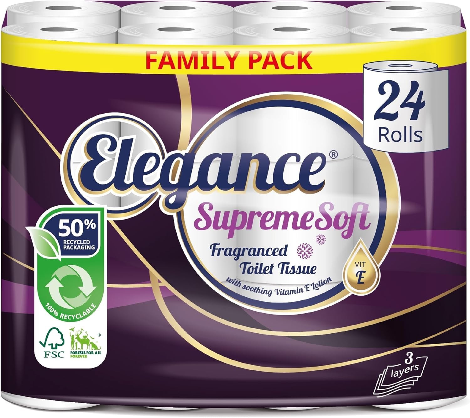 Elegance Supreme Soft Toilet Roll | Bulk Buy 1 Pack x 24 Rolls | Strong & Gentle by Elegance