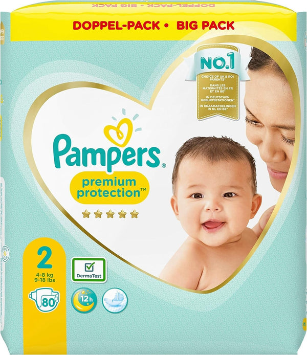 Pampers Premium Protection Nappies Size 2 | 80 Pack | Soft & Gentle Baby Diapers