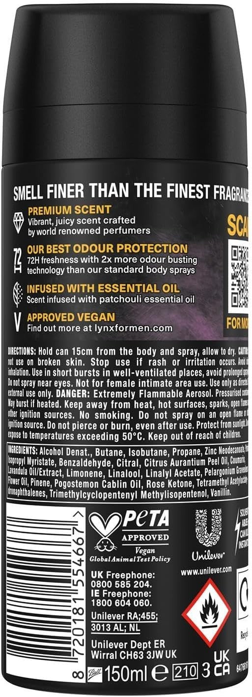 Lynx Peach Infusion Deodorant Spray 150ml x3 | 72H Freshness Aluminium-Free by Lynx