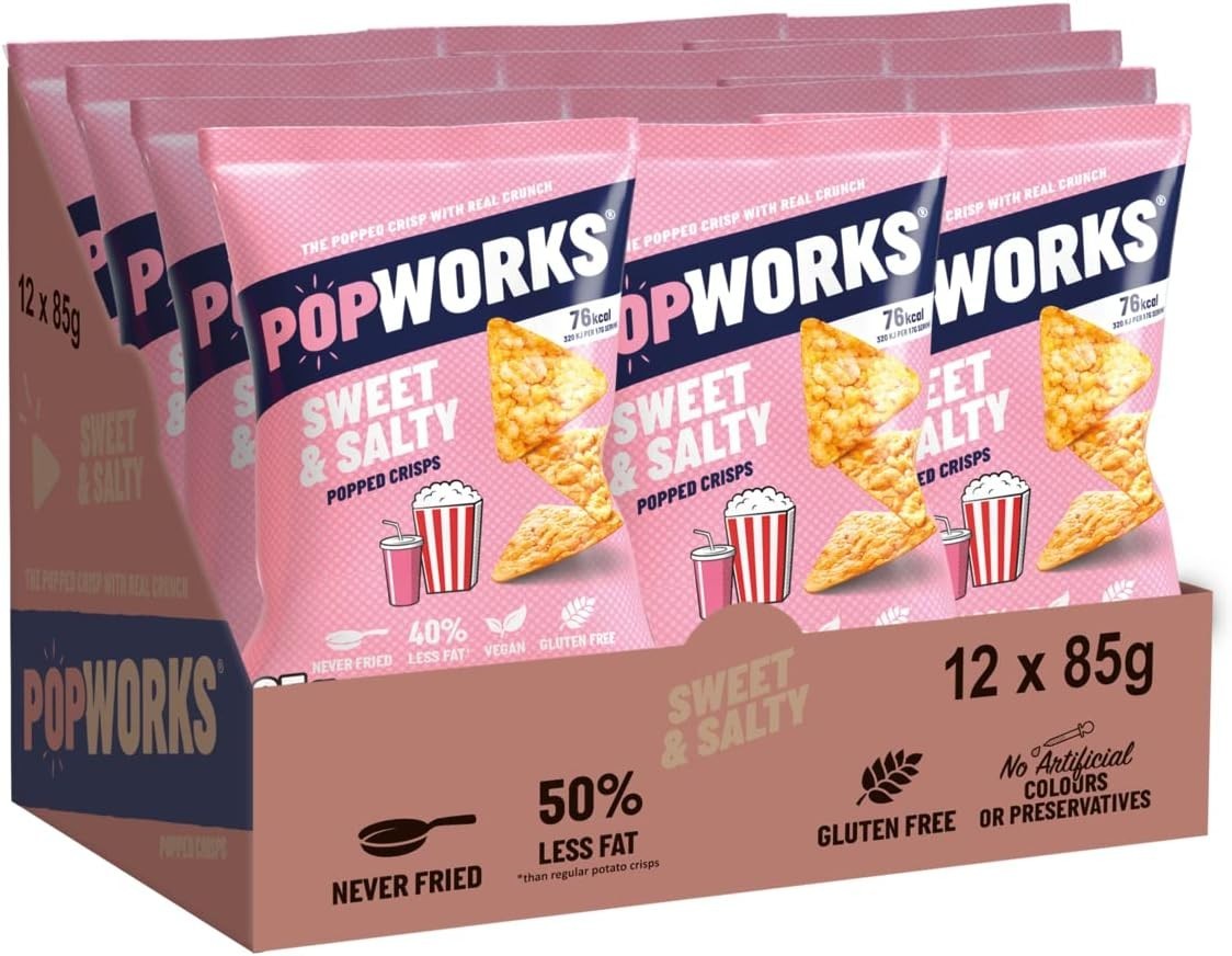 Popworks Sweet & Salty Popped Crisps 85g x12 Vegan Gluten-Free Snack by Popworks