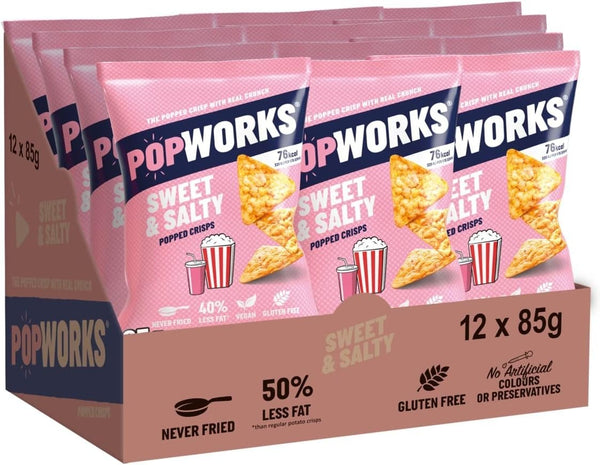 Popworks Sweet & Salty Popped Crisps 85g x12 Vegan Gluten-Free Snack